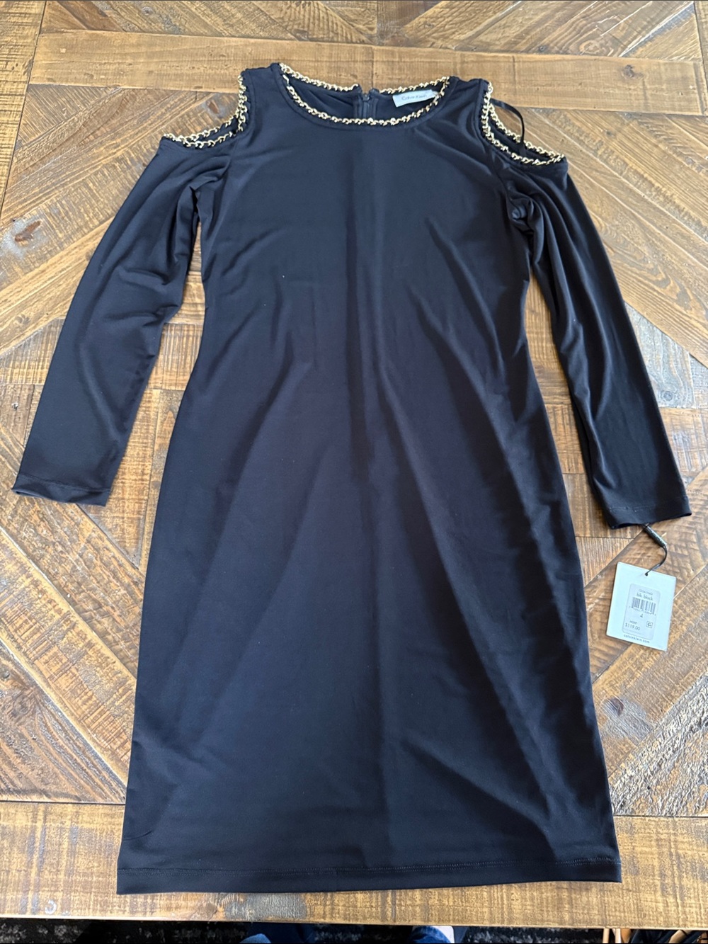 Calvin Klein Black Cold Shoulder Chain Trim Dress Women’s Size 4 Elegant
